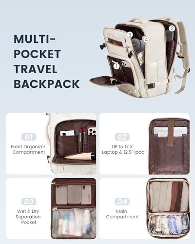 LOVEVOOK Travel Backpack For Women,40L Carry On Backpack Flight Approved,TSA Personal Item Travel Bag Fits 17 Inch Laptop,Business Weekender Overnight Daypack with Toiletry Bag and Cube,White - Image 4