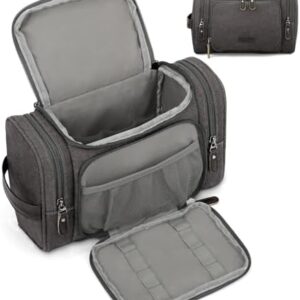 ZOMFELT Travel Toiletry Bag for Men, Water-Resistant Canvas Dopp Kit with Wet Compartments, Multi-Pocket Organizer for Shaving Kit, Gym Essentials and Toiletries Accessories, Grey