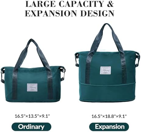 Travel Duffel Bag - Large Shoulder Weekender Overnight Bag, Carry on Bag with Wet Pocket, Waterproof Expandable Duffel Bag with Trolley Sleeve, Sports Tote Gym Bag for Women, Peacock blue - Image 3