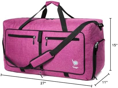 Bago Large Foldable Duffel Bags for Traveling Women & Men - 80L Packable Duffle Bag for Travel with Shoe Compartment - Water Repellant, Heavy Duty, Lightweight Folding & Collapsible (SnowPink) - Image 10