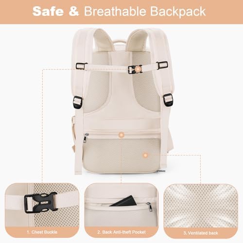 Maelstrom Travel Backpack for Women Men, 2 in 1 Crossbody Bag Laptop Backpack Fits 15.6-17.3 Inch Laptop, 26L Work/Nurse/Teacher Bag, Carry On Backpack with Shoe Compartment,Beige - Image 7