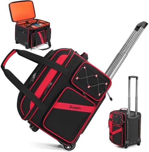 BOSSTIN Rolling DJ Cable Bag with Wheels – DJ Gig Bag Case for Equipment with 15.6" Laptop Compartment, Padded Detachable Dividers, Multi-Pocket Travel Storage for Music Gear & Accessories