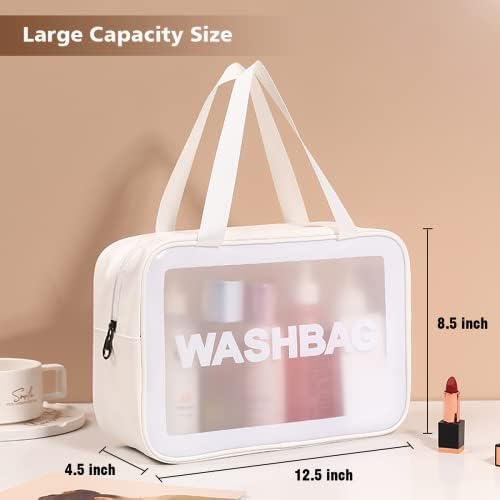 Travel Toiletry Bag for Women and Men, Matte Translucent Toiletry Bag with Handy Handle, Makeup Cosmetic Organizer Bag for Travel Toiletries Accessories (White) - Image 3
