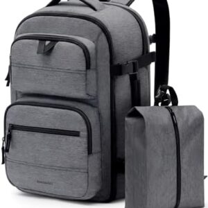 BAGSMART Travel Backpack for Women Men, 40L Flight Approved Carry on Backpack with Shoe Bag, TSA Large Personal Item Backpack with 17 Inch Laptop Compartment, Weekender Suitcase for Travel, Grey
