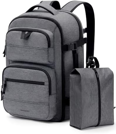 BAGSMART Travel Backpack for Women Men, 40L Flight Approved Carry on Backpack with Shoe Bag, TSA Large Personal Item Backpack with 17 Inch Laptop Compartment, Weekender Suitcase for Travel, Grey