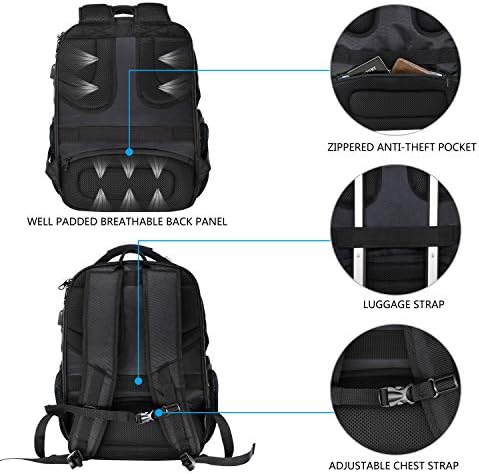 KROSER TSA Friendly Travel Laptop Backpack 17.3 inch XL Computer Backpack Water-Repellent College Daypack Business Backpack with RFID Pockets & USB Port for Men/Women-Black - Image 6