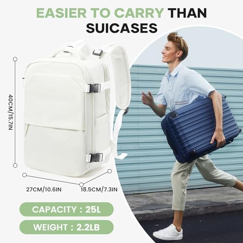 suwasp Travel Backpack for Women Men, 25L Carry on Backpack with Shoe Compartment, Flight Approved Personal Item Travel Bag Water Resistant Laptop Backpack Fits 14" Laptop, Beige - Image 7