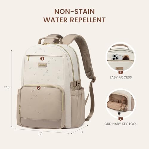 LOVEVOOK Laptop Backpack for Women with Pouch Pocket for Large Capacity Cup,15.6 Inch Laptop Computer Bag Travel Backpack Purse,Waterproof Work Business Backpack College Teacher Bags,Beige-Khaki - Image 5