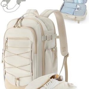 BAGSMART Carry On Travel Backpack, 17 Inch Large Travel backpack Carry On Flight Approved, Anti-theft Personal Item Backpack Travel Bag With Shoe Bag, 30L Water Resistant Casual Daypack, Beige