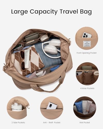 LOVEVOOK Travel Duffle Bag for Women, 3Pcs Puffer Large Weekender Overnight Bag with Shoe Compartment, Water Resistant Gym Duffel Bag, Carry on Bag for Hospital Delivery with Toiletry Organizer - Image 2