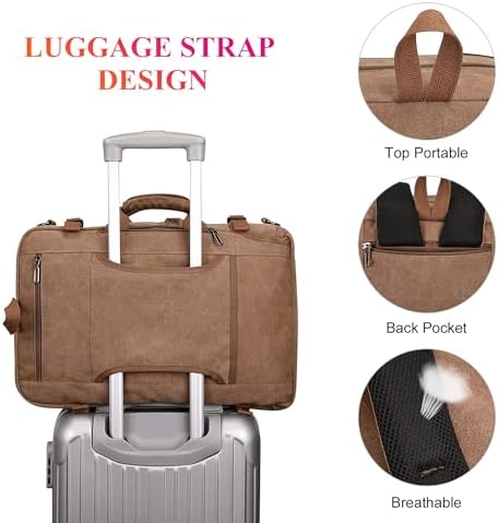 WITZMAN Canvas Travel Backpack for Men Large Laptop Backpack Fit 17 inch Carry-on Airline Approved Convertible Shoulder Rucksack(A6617-3 Brown) - Image 8