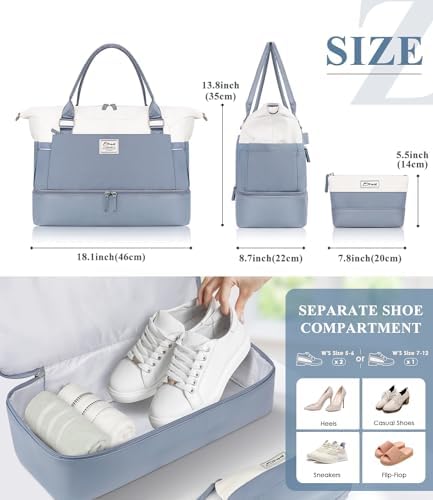 ETRONIK Weekender Bags for Women, Personal Item Travel Bag with Shoe Compartment, Carry On Overnight Bag with Toiletry Bag, Gym Bag with Wet Pocket, Duffel Bag for Travel, Sports, Hospital Blue&White - Image 4