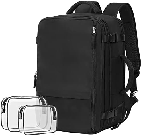 Travel Backpack For Women Men Airline Approved, Carry On Backpack, 17 inch Laptop Backpack, Waterproof Casual Outdoor Luggage Weedender Bag, Hiking Backpack(Black)