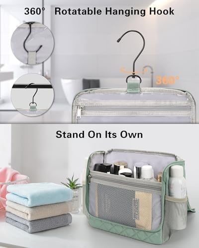Relavel Toiletry Bag for Men, Hanging Travel Makeup Bag for Women, Waterproof Large Cosmetic Organizer Multiple Compartments for Accessories, Full Sized Toiletries Dopp Kit Shaving Bag (Green, Medium) - Image 4