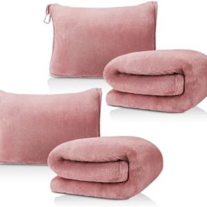 DAWNTREES 2 Pack 70"x40" Travel Blanket and Pillow Set,2 in 1 Large Airplane Blanket with Soft Bag Essential for Airplane, Car, Long-Distance Travel, and Outdoor Camping