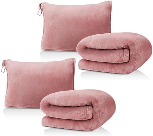 DAWNTREES 2 Pack 70"x40" Travel Blanket and Pillow Set,2 in 1 Large Airplane Blanket with Soft Bag Essential for Airplane, Car, Long-Distance Travel, and Outdoor Camping