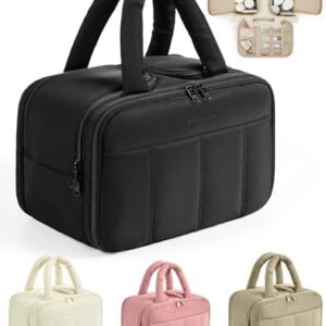 BAGSMART Travel Toiletry Bag, Puffy Large Toiletry Bag for Women, Lightweight Cosmetic Makeup Bag Organizer with Handle for Traveling, Accessories, Essentials, Toiletries (Black)