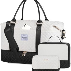 LOVEVOOK Travel Weekender Bag for Women, Carry on Overnight with Shoe Compartment, Travel Duffle Women, Yoga Gym Duffel with Wet Pocket, Hospital Bags for Labor and Delivery, 3 Pcs Set