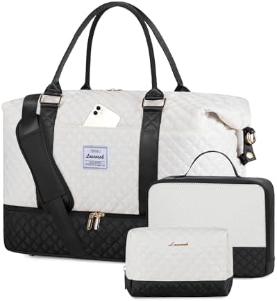 LOVEVOOK Travel Weekender Bag for Women, Carry on Overnight with Shoe Compartment, Travel Duffle Women, Yoga Gym Duffel with Wet Pocket, Hospital Bags for Labor and Delivery, 3 Pcs Set