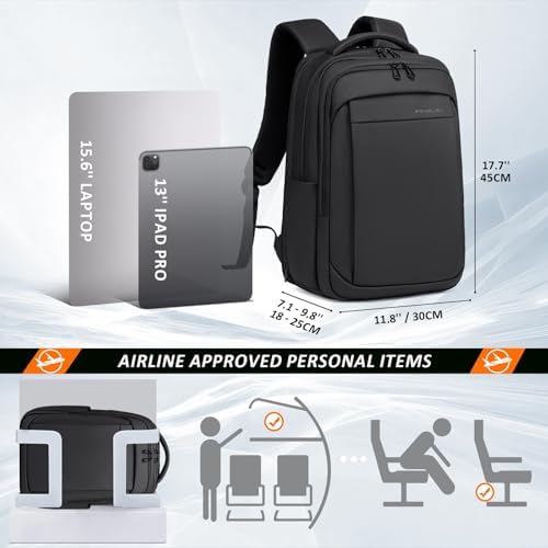 FENRUIEN Expandable Travel Backpack for Men, Water Resistant Computer Backpack with USB Charging Port,Black Laptop Bag 15.6 Inch - Image 3