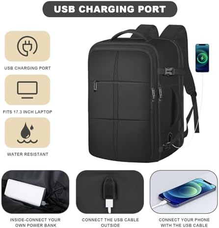 Extra Large Travel Backpack, 55L Carry On Backpack Flight Approved with USB Charging Port, Expandable Waterproof Business Luggage Casual Bag Fits 18.4 Inch Laptops, Travel Gifts for Men Women - Image 3