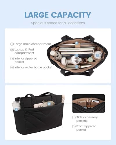 LOVEVOOK Tote Travel Bag for Women, Puffer Work Handbag with Zipper for Teacher Nurse, Quilted Laptop Shoulder Gym Bag Cute - Image 5