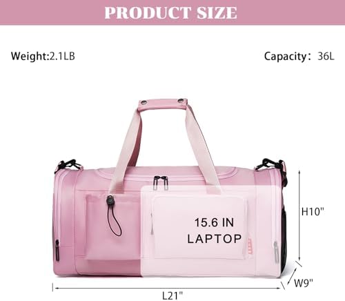 BSHG 21 inch Gym Bags For Men & Women With Shoes Compartment And Wet Pocket, Sports Duffle Bag, Workout Bags For Gym Swimming Yoga,Waterproof Weekend Overnight Carry On Bag B-GC-002-Pink - Image 2