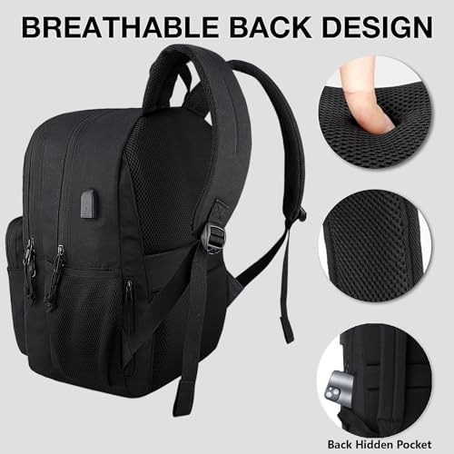 KEOFID Travel backpack for Men and Women, Anti Theft Laptop Backpack with USB Charging Port for Work, Large Bag for College, Water Resistent(Black) - Image 4
