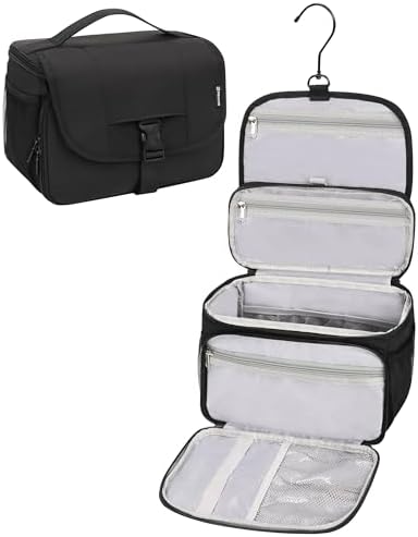 Relavel Toiletry Bag for Men, Hanging Toiletries Bag for Women Water Resistant Dopp Kit Shaving Bag, Travel Essentials Large Capacity Organizer Case for Toiletries Accessories, Black