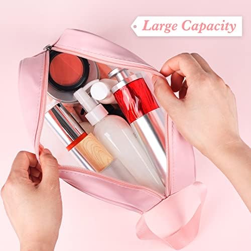 YuanCheng Upgrade Travel Toiletry Bags for Women, Pack-4 Different Size Make Up Bags with Handle, Large Capacity Translucent Waterproof Travel Cosmetic Bags (Comestic Bag-Pink) - Image 4