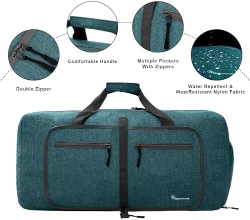 Dimayar 65L Travel Duffle Bag for Men Women - Foldable Duffel Bag with Shoes Compartment - Overnight Bags Waterproof & Tear Resistant(Green) - Image 7