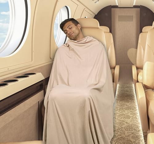 BlueHills Ultra Compact Travel Blanket Pillow for Airplane Traveling Essential Long Flight Trip Throw in Bag Portable Case Large Plane Accessories Beige - C007 - Image 4