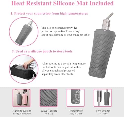 Hair Tools Travel Bag Case, Hair Accessories Organizer with Heat Resistant Mat, Flat Iron Curling Iron Travel Case for Shark Flex Style, Silicone Heat Mat for Hair Tools, Hot Tools Travel Bag (Black) - Image 5