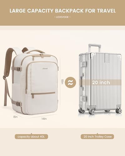 LOVEVOOK Travel Backpack for Women & Men, 40L Large Carry On Backpack Airline Approved, TSA Personal Item Weekender Bag, Water Resistant Laptop Backpack with 3 Packing Cubes for Travel Essentials - Image 3