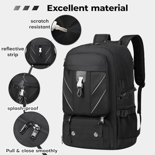 18.4 Inch Large Travel Backpack with Shoe Compartment,80L Water Resistant Anti Theft Backpacks with USB Charging Port,Carry on Flight Approved Laptop Bag Multiple Compartments,for Men Women - Image 5