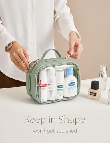 Clear Cosmetic Bag Double Layer 4 Compartments Travel Toiletry Bag Clear Makeup Bag Case with Zipper Transparent Travel Bag for Toiletries, TSA Approved, Gift for Women Girls (Sage Green) - Image 4
