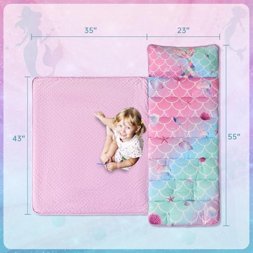 Nap Mats for Daycare Preschool Nap Mat for Toddlers Girls Kids Sleeping Bag with Pillow and Blanket Roll Up Sleeping Mat Foldable Mat for Camping Travel Kindergarten, Mermaid Tail - Image 6