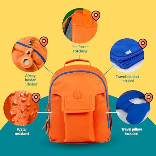3pc Kids Travel Backpack Set – kids travel blanket and pillow set | AirTag holder included | Toddler road trip essentials & Kids travel essentials ages 4-10 - Image 3