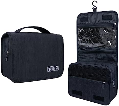 Large Capacity Toiletry Bag Travel Bag with Hanging Hook for Men and Women Waterproof Travel Cosmetic Bag Bathroom Storage Bag for Brushes Set,Full-Sized Shampoo,Toiletries,Accessories-Black