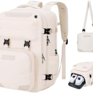 Maelstrom Travel Backpack for Women Men, 2 in 1 Crossbody Bag Laptop Backpack Fits 15.6-17.3 Inch Laptop, 26L Work/Nurse/Teacher Bag, Carry On Backpack with Shoe Compartment,Beige