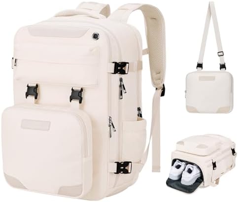 Maelstrom Travel Backpack for Women Men, 2 in 1 Crossbody Bag Laptop Backpack Fits 15.6-17.3 Inch Laptop, 26L Work/Nurse/Teacher Bag, Carry On Backpack with Shoe Compartment,Beige