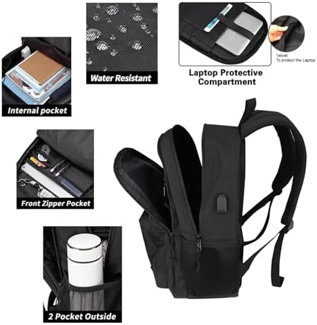KEOFID Travel backpack for Men and Women, Anti Theft Laptop Backpack with USB Charging Port for Work, Large Bag for College, Water Resistent(Black) - Image 3