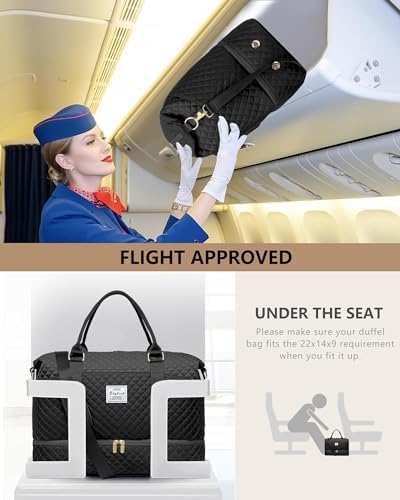 Women Weekender Travel Duffle Bags: Duffel Overnight Bag with Shoe Compartment Large Carry on Tote Bag Toiletry Bag Weekend Yoga Gym Bags with Wet Pocket Hospital Bags for Labor and Delivery Black - Image 7