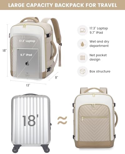 LOVEVOOK Large Travel Backpack for Women, TSA Carry on Backpack for Airplanes, 40L Personal Item Travel Bag for Women fits 17" Laptop,Waterproof Carry on Bag Airplane Approved with 3 Packing Cubes - Image 5