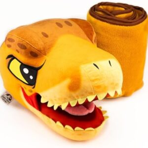 Jurassic World Dinosaur Head Armrest Buddy Stuffed Plush Traveling Toy with Blanket 13” - Kids Ultimate Travel Pillow Companion Set (T Rex)
