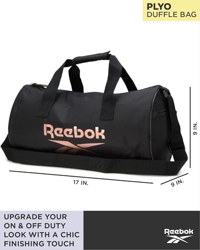 Reebok Duffle Bag - Unisex Lightweight Gym, Sports and Travel Mini Carry On Weekender Bags for Women and Men, Size One Size, Plyo Jet Black With Rose Logo - Image 3