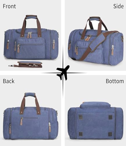 Sechunk Duffle Bag Canvas Large Outdoor Shoulder Bag Overnight Handbag Travel Tote Luggage Weekender Bag - Image 2