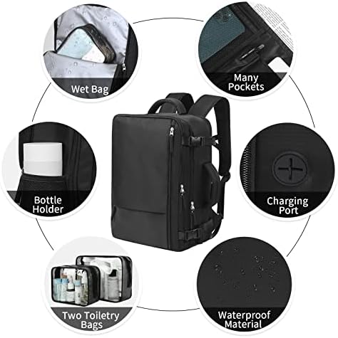 Hanples Travel Backpack for Women Men, Large Carry On Person Item Luggage Backpack, TSA Flight Approved 17.3 In Laptop Bag, Waterproof anti theft Casual Hiking Bag (Black) - Image 8