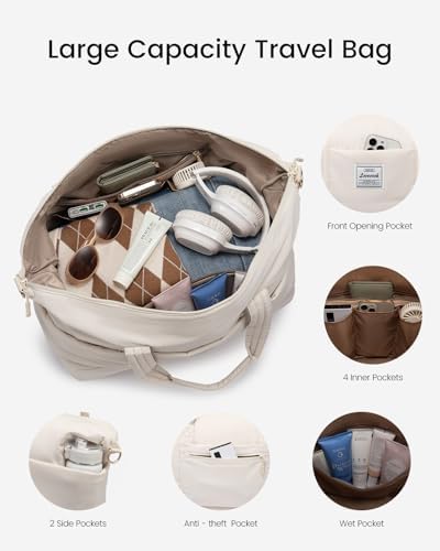 LOVEVOOK Travel Duffle Bag for Women, 3Pcs Puffer Large Weekender Overnight Bag with Shoe Compartment, Water Resistant Gym Duffel Bag, Carry on Bag for Hospital Delivery with Toiletry Organizer - Image 2