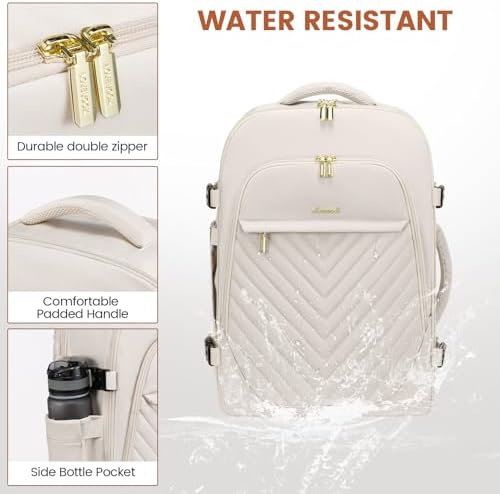 LOVEVOOK Travel Backpack for Women, TSA Personal Item Backpack Travel Bag fits 17.3" Laptop, Carry on Backpack for Weekender Business Hiking, Beige - Image 6